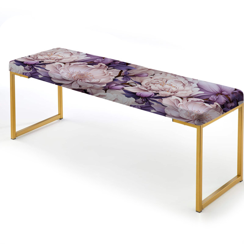 Purple Poppies Harmony I - Floral Upholstered Gold Bench, Purple Poppies Harmony I