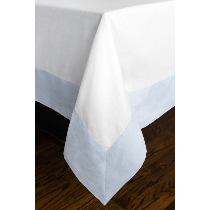 Contempo - 100% Pure Linen Tablecloth, 120" x 60", Light Blue/White