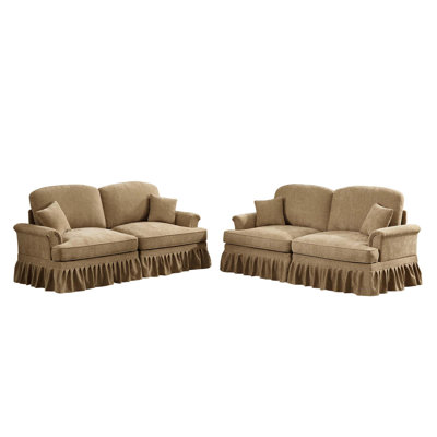 Classic 2 Piece Modular Couch Set with Removable Ruffles, Flared Arms, and Spindle Legs for Versatile and Elegant Living Room Seating