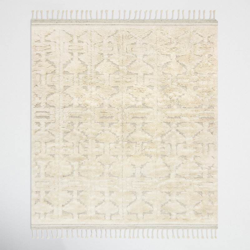Michaela Hand-Knotted Wool Beige Rug, Rectangle 5'6" x 8'6"