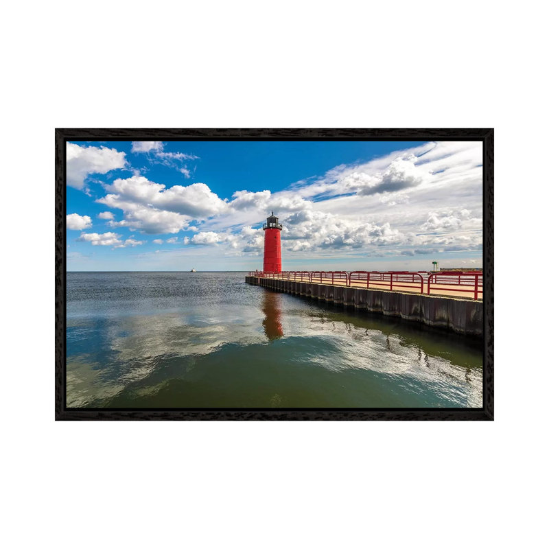 Milwaukee Pierhead Lighthouse by Nejdet Duzen - Print on Canvas, Black Framed, 66.04cm H x 101.6cm W x 3.81cm D