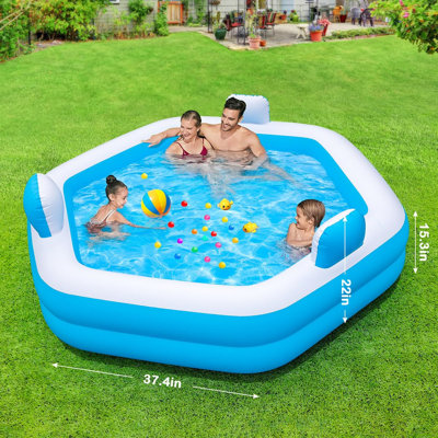77" x 71" Inflatable Family Pool with Seats & Backrests, Includes Electric Pump