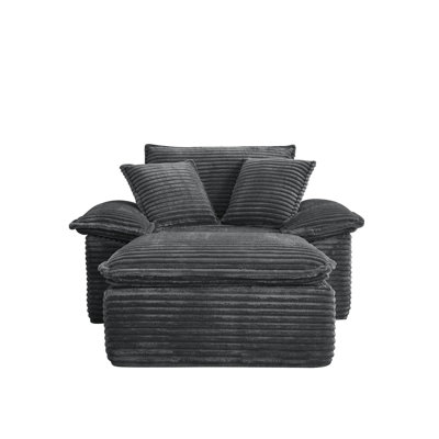 Compression Sectionals Chair, Spacious Grey Corduroy Modern Chaise For Home