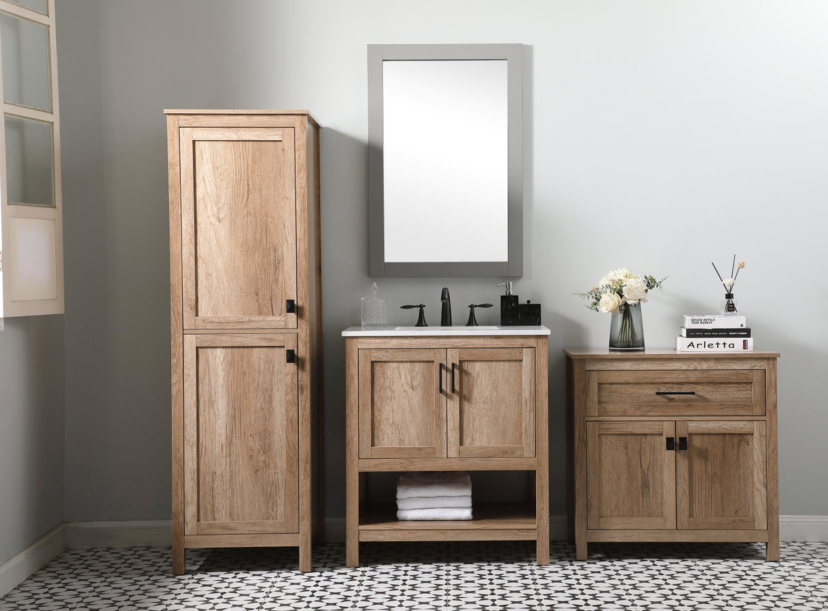 Destinymarie Linen Cabinet, Natural Oak/Matte Black, 65"H x 20"W x 22"D