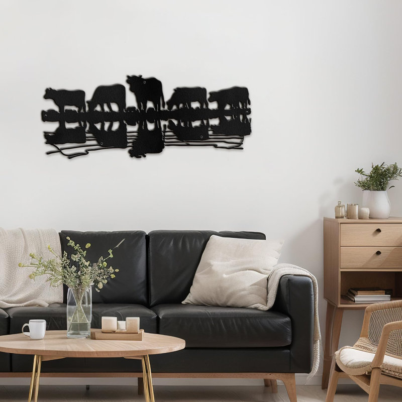 Wall Decor Metal, 12" H x 36" W x 0.05" D, Black