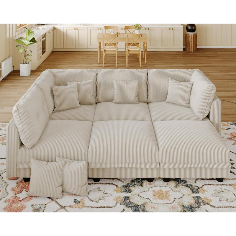 Canapé modulaire convertible en velours côtelé Degennaro, Velours côtelé beige