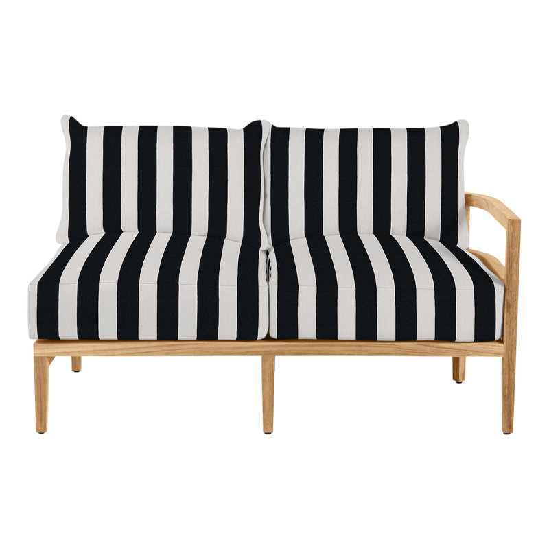 Santa Barbara Teak Right Arm Facing - Natural Teak, Natural Teak, No welt + Standard fill, Cabana Midnight Stripe Sunbrella®