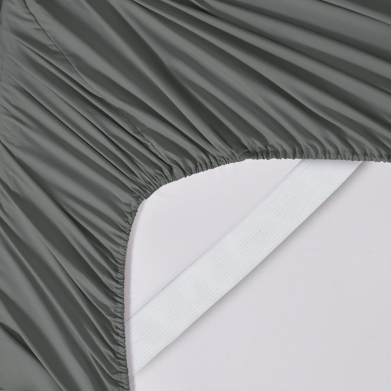 Brushed Microfiber Bottom Sheets with Built in Sheet Straps, Grey, Full Fitted Sheet