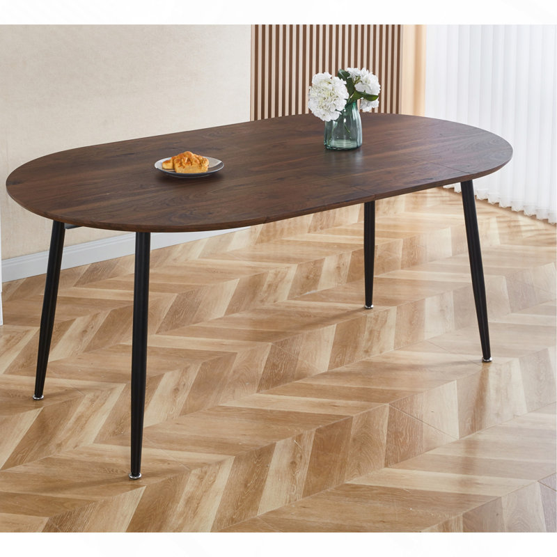 Table extensible, table de salle à manger, pieds en métal noir, plateau couleur noyer, 100/140 / 180X100x75cm, Noyer, Noir