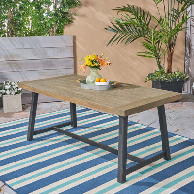 Table de salle à manger d'extérieur en bois d'acacia, finition gris sablé et noir