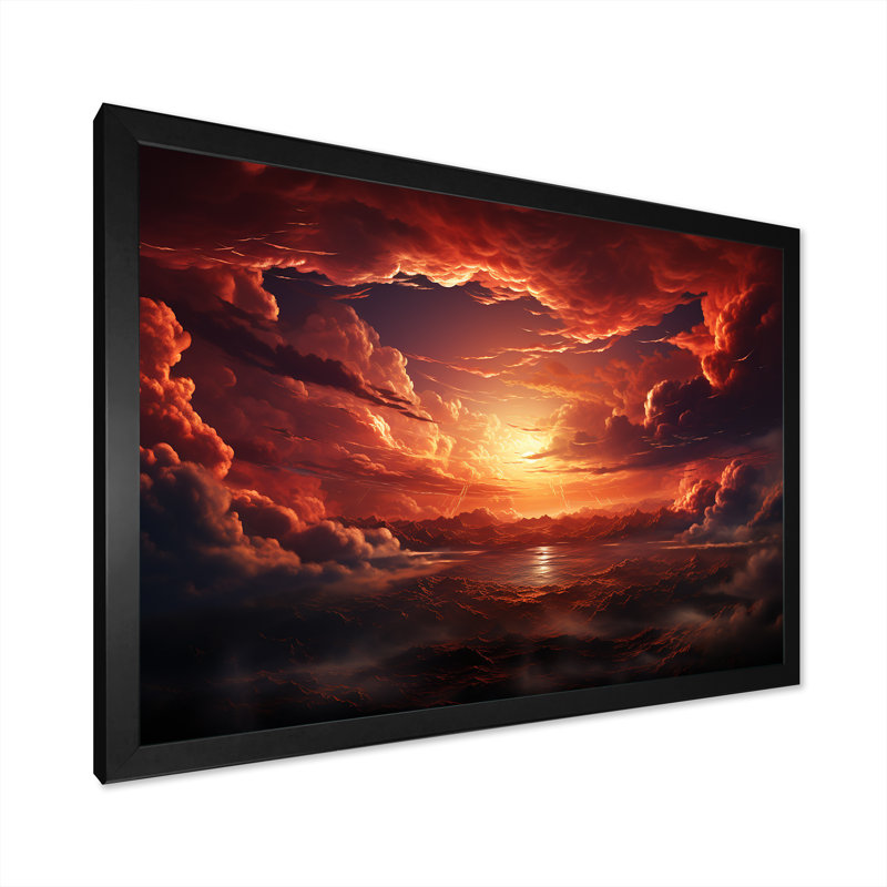 Sunset Sky On Fire - Sky Wall Art, Black Closed Corner Framed, 16" H x 32" W x 1" D