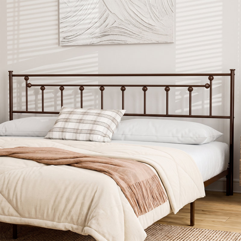 Metal California King Size Headboard, Adjustable Height, California King Headboard Only for Bedroom, Rustic Farmhouse Style, Attach Frame, Easy Assembly, Brown