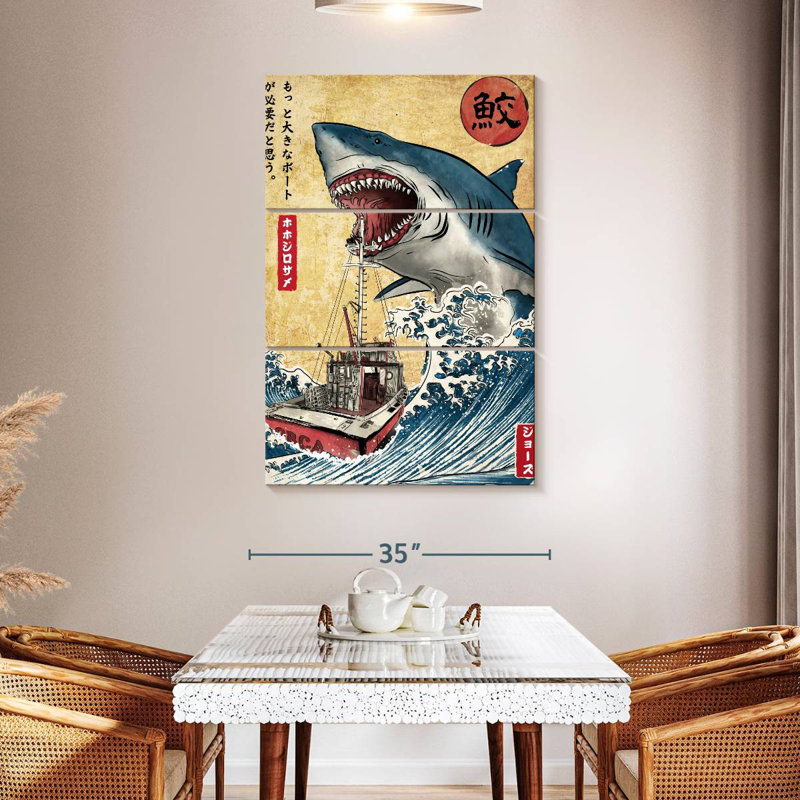 Brampt Hunting The Shark In Japan, 50" H x 32" W