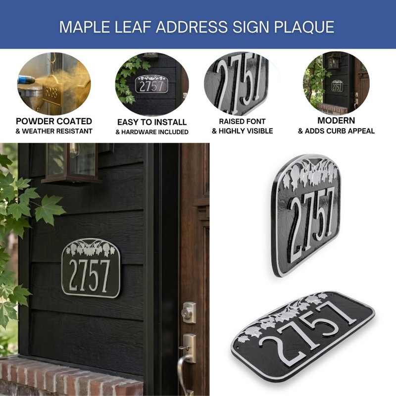 Maple Leaf Address Plaque, Yes, Black / White