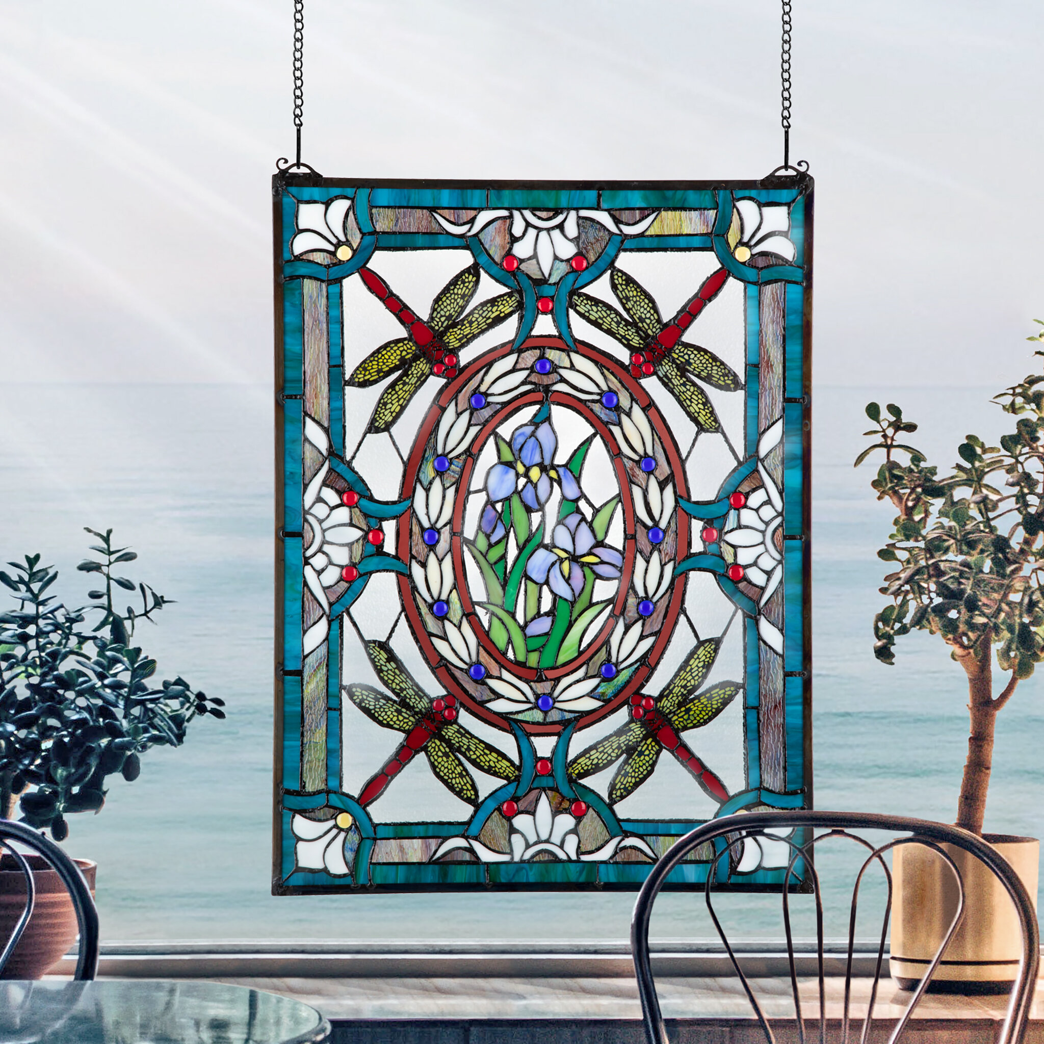 Design Toscano Dragonfly Floral Window Panel & Reviews | Wayfair