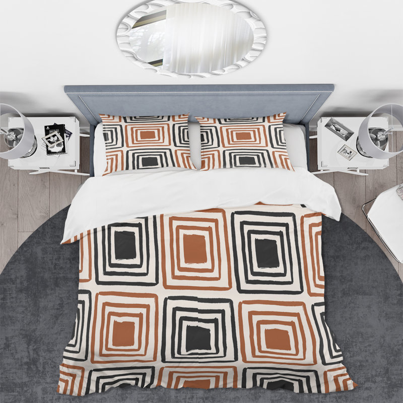 Carrés géométriques en couleurs rétro - ensemble de housse de couette moderne - microfibre de polyester