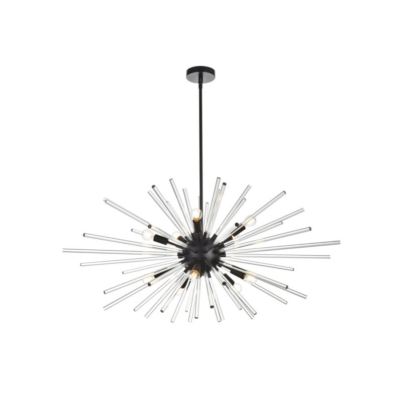 Luminaire suspendu unique à 10 lumières avec accents en cristal Francene, Noir, H 19 po x l 32 po x P 32 po