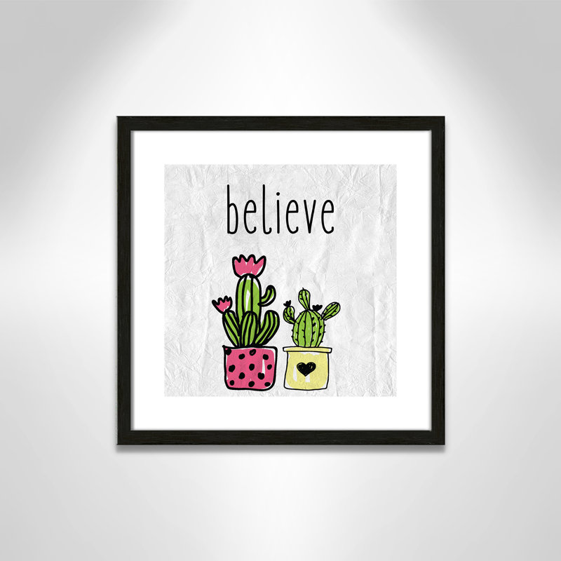 Cactus B, art encadré, 16" H x 16" W x 1.18" D, Encadré de boîte noir