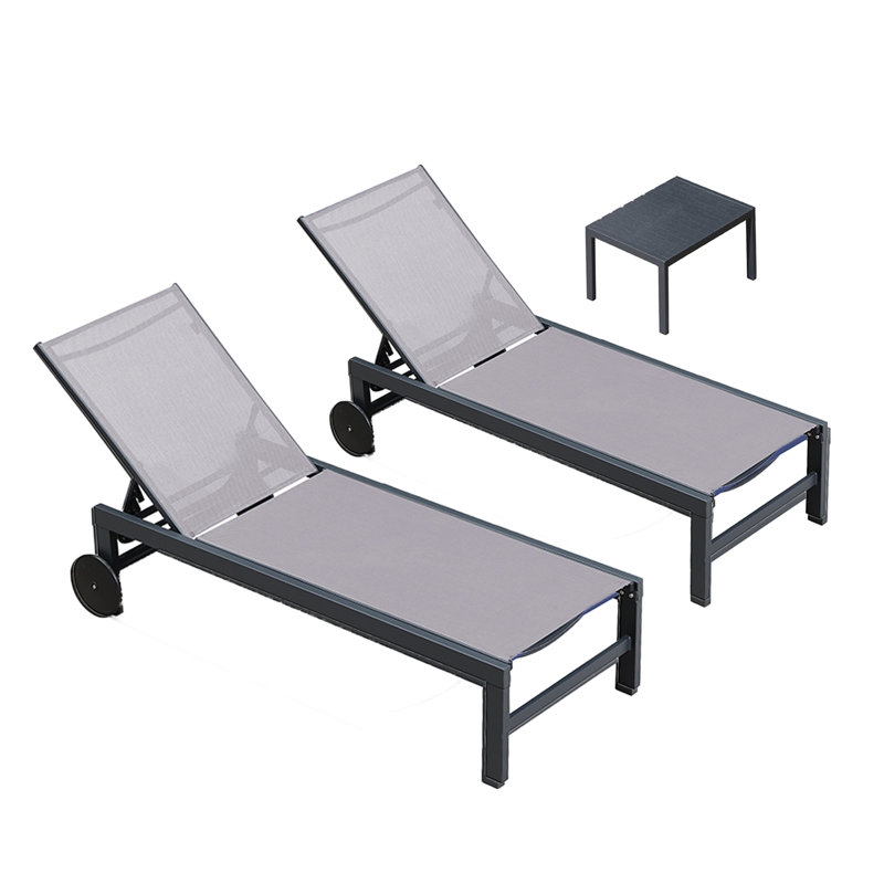 Patio Aluminium Reclining Chaise Lounge Set (Set of 2), Light Gray