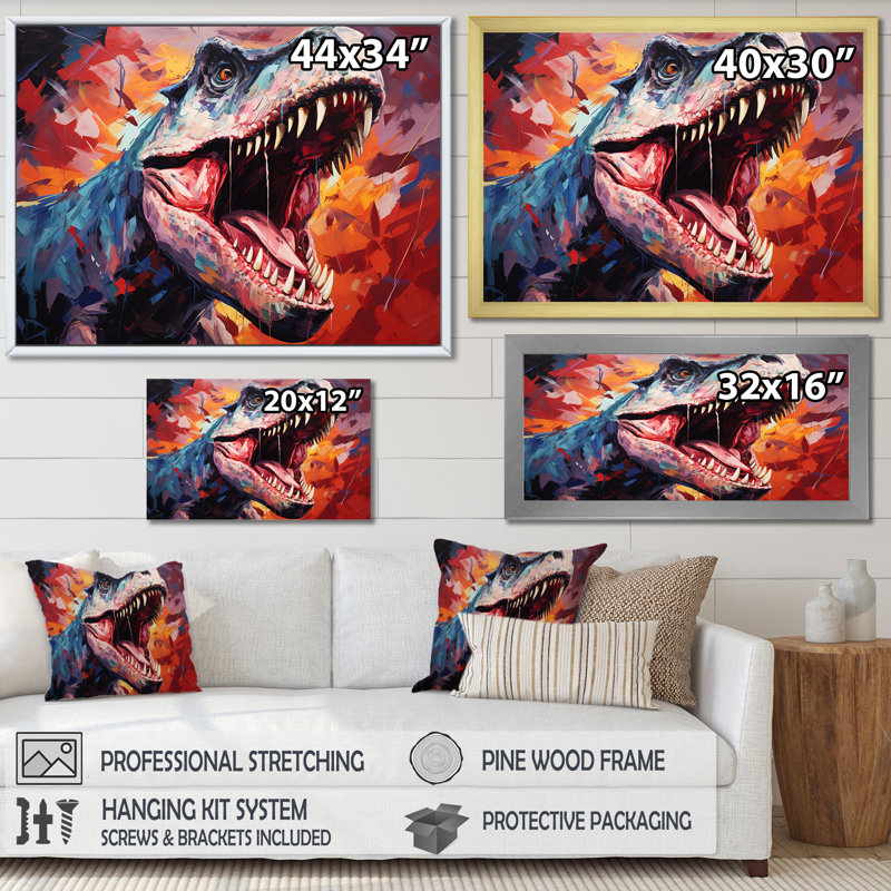 Popart TRex dinosaur II - dinosaure, art mural, Cadre flottant noir, L 12 po x H 20 po x P 1 po