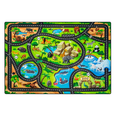 Tapis de jeu pour enfant 4 pi 6 pi, tapis de jeu à thème animalier avec coussin doux de 0,4 po d'épaisseur pour enfants, tapis d'apprentissage antidérapant pour salle de jeux