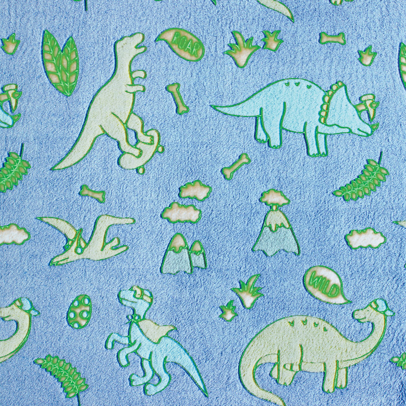 Blue Glow-in-the-Dark Dinosaur Knitted Throw Blanket