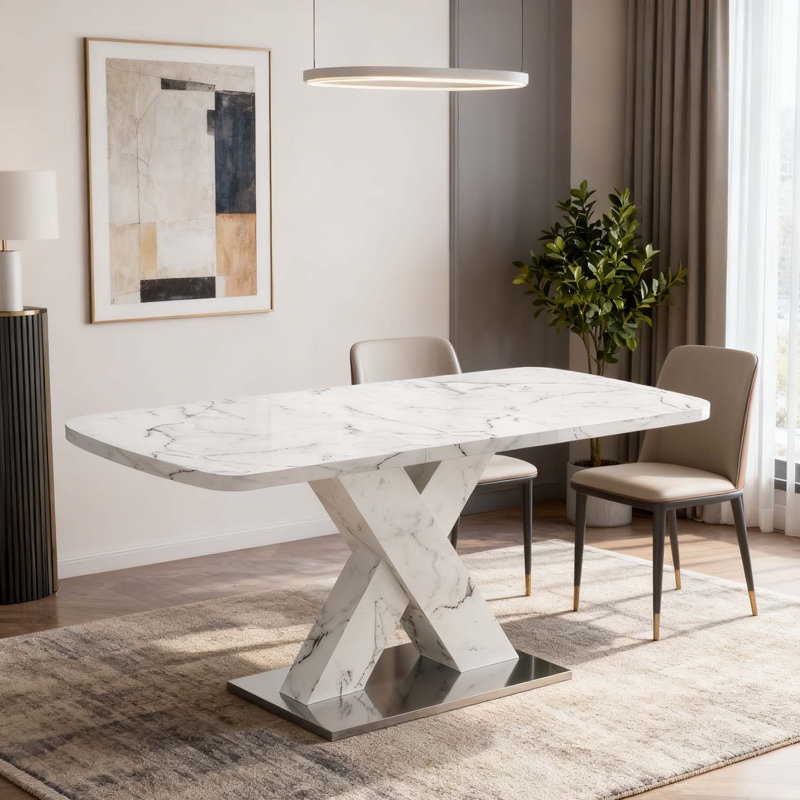 Rectangle Dining Table With Metal Base, White