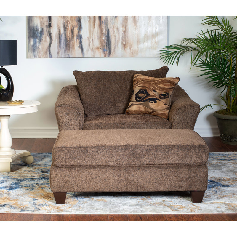 Rabelais Upholstered Armchair with Ottoman, Brown
