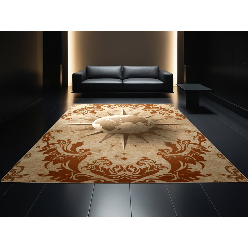 Tapis moelleux moelleux avec boussole Ristaino, 7 x 10