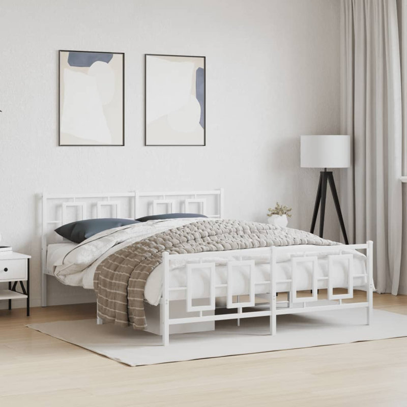 Onufrei Metal Open-Frame Bed, Queen, White