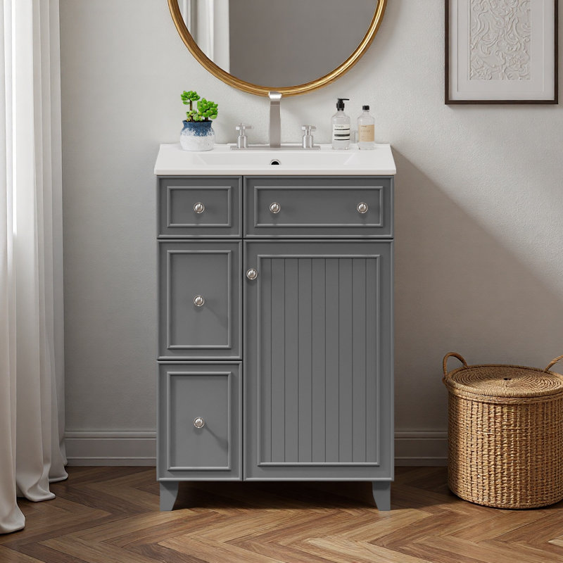 Meuble-lavabo 24 po avec lavabo en céramique, Gris