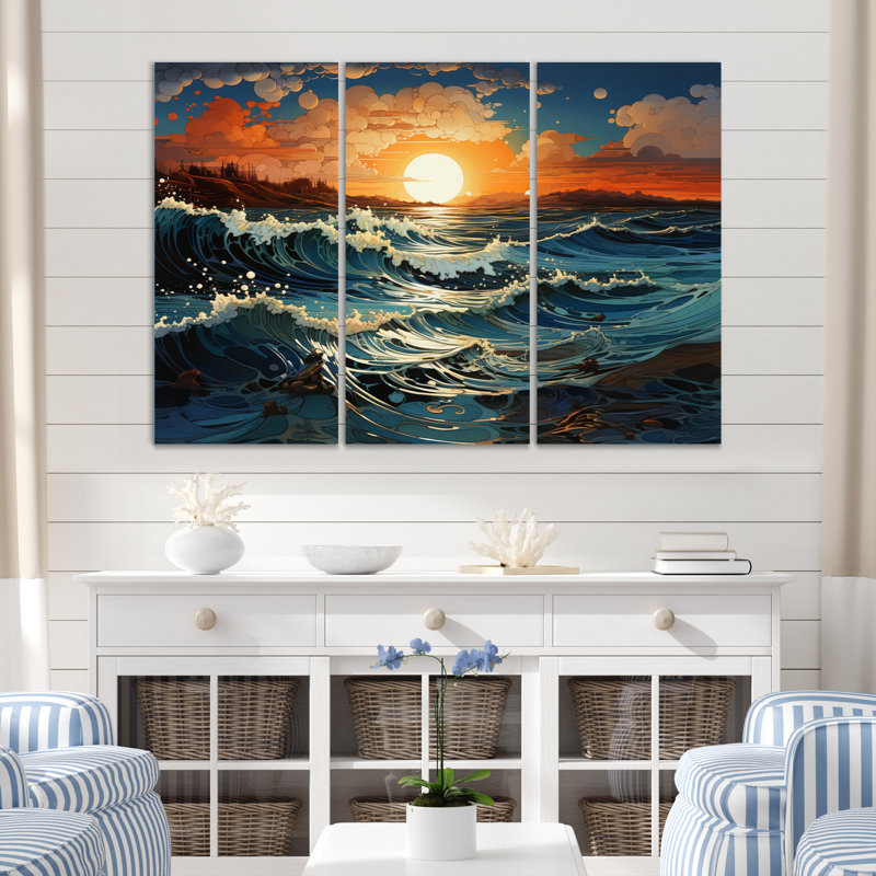 «Coastal Shimmering Tides» sur toile, reproduction de 3 pièces, H 32 po x l 48 po x P 1 po