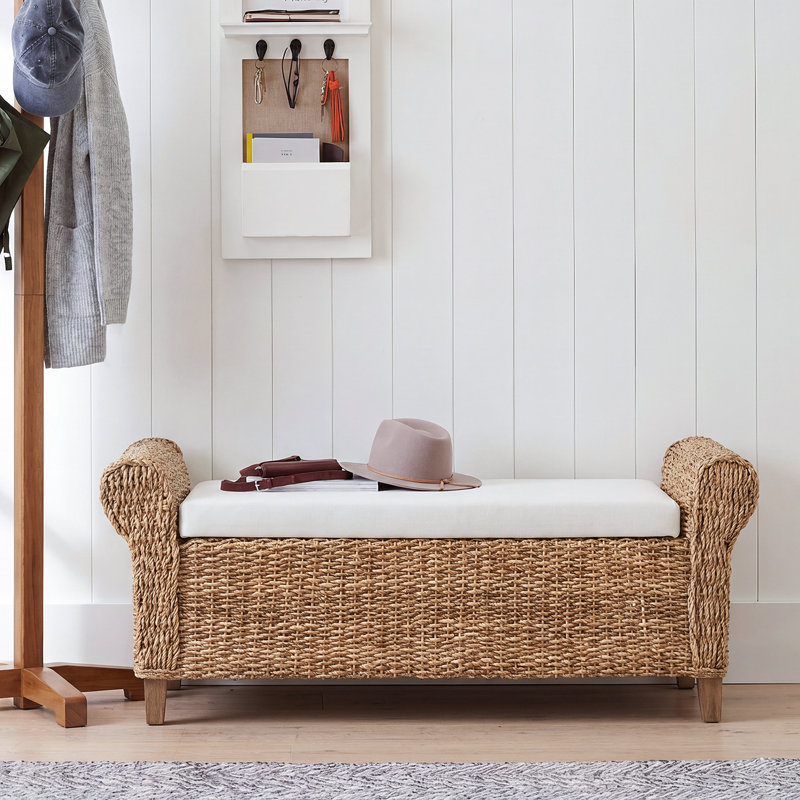 Banc de rangement rembourré avec pieds en bois massif et poches segmentées Anesty