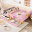 Lit plateforme rose avec rangement et structure en bois massif, rail, tablette pour le confort de la chambre à coucher Mélange esthétique fonctionnel-1994345511-1994345510