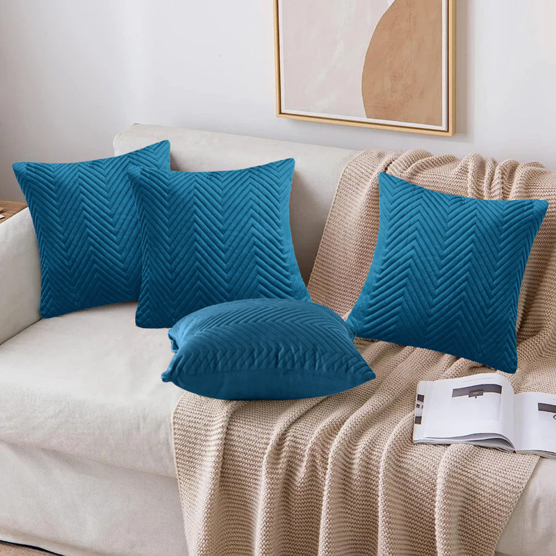 Embossed Velvet Cushion Cover (4 Piece Set), Teal