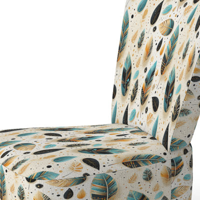 Beige And Blue Boho Chic Feathers Charms - Upholstered Bohemian Side Chair, Boho Style Accent Chair