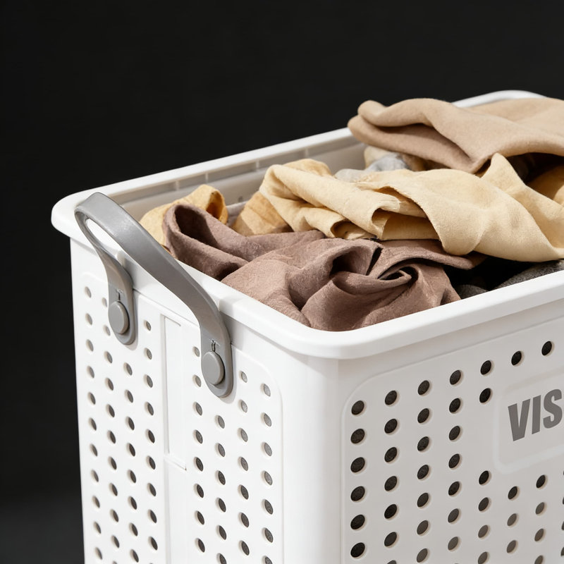 White,Folding Dirty Clothes Basket, Home Laundry Basket, Storage Basket, Dirty Clothes Basket, Bathroom Dirty Clothes Storage Basket, PP Material, Strong And Highly Pressure-Resistant, Anti-Deformation And More Durable, Mesh Design, Breathable And Mold-P