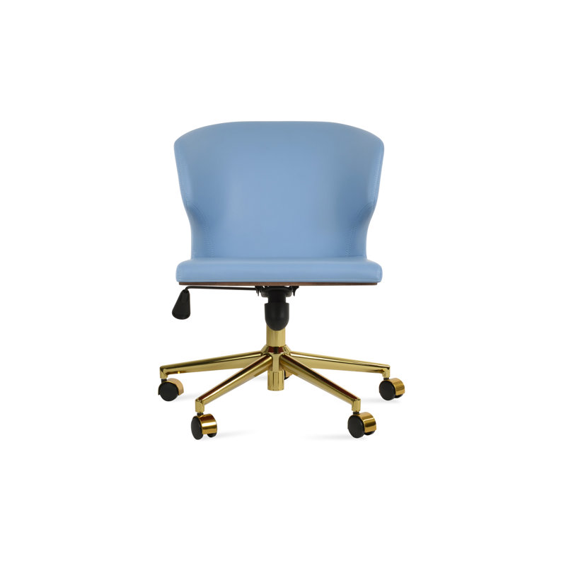 Chaise de bureau Amed, Bleu, Doré