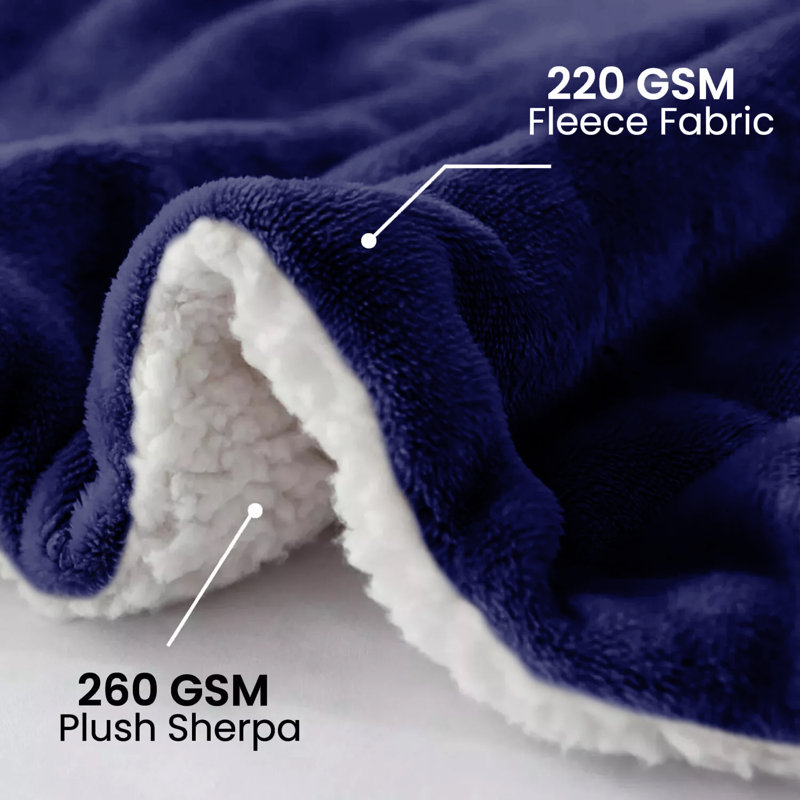 -Jeté de lit Sherpa doux, Grand (L 90 po x l 90 po), Marine