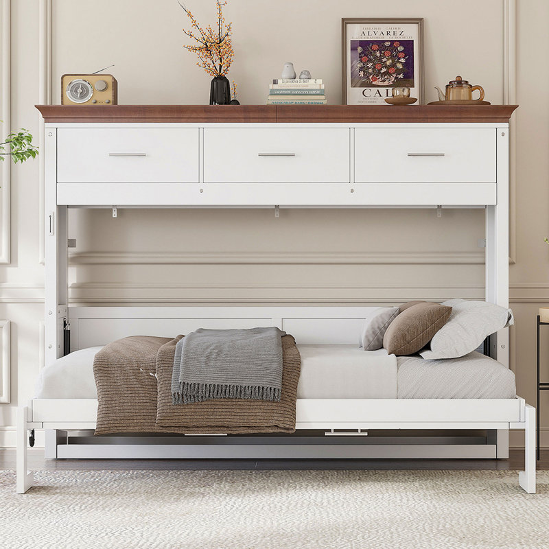 Lit escamotable simple, tiroirs intégrés, conception d'armoire peu encombrante, maison de campagne moderne, pièce multifonctionnelle