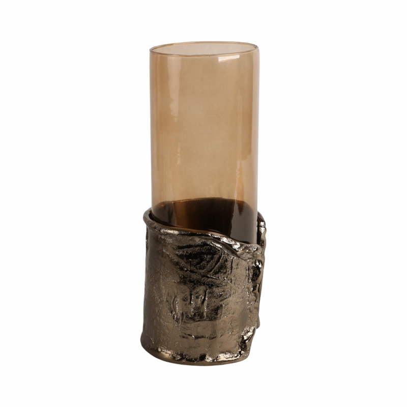 Sagebrook Home 12" Maputo Medium Candle Holder Glass, Brown, 12" H x 6" W x 6" D