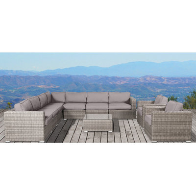 Hepscott Wicker Fully Assembled 8 - Person Seating Group with Sunbrella Cushions
