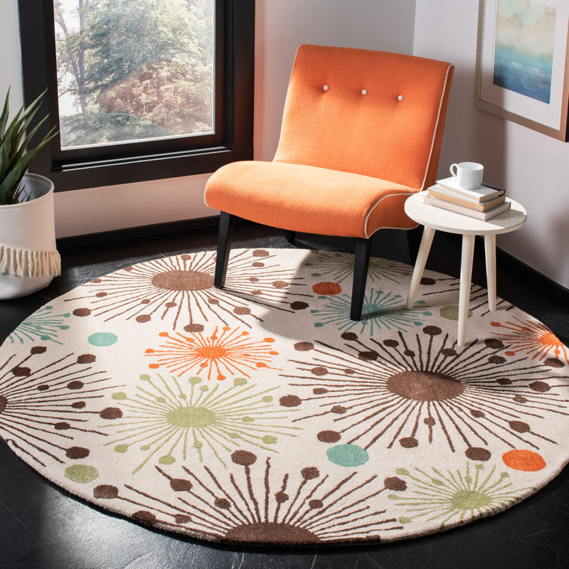 Amier Hand Tufted Wool And Viscose Floral Rug, Round 6'