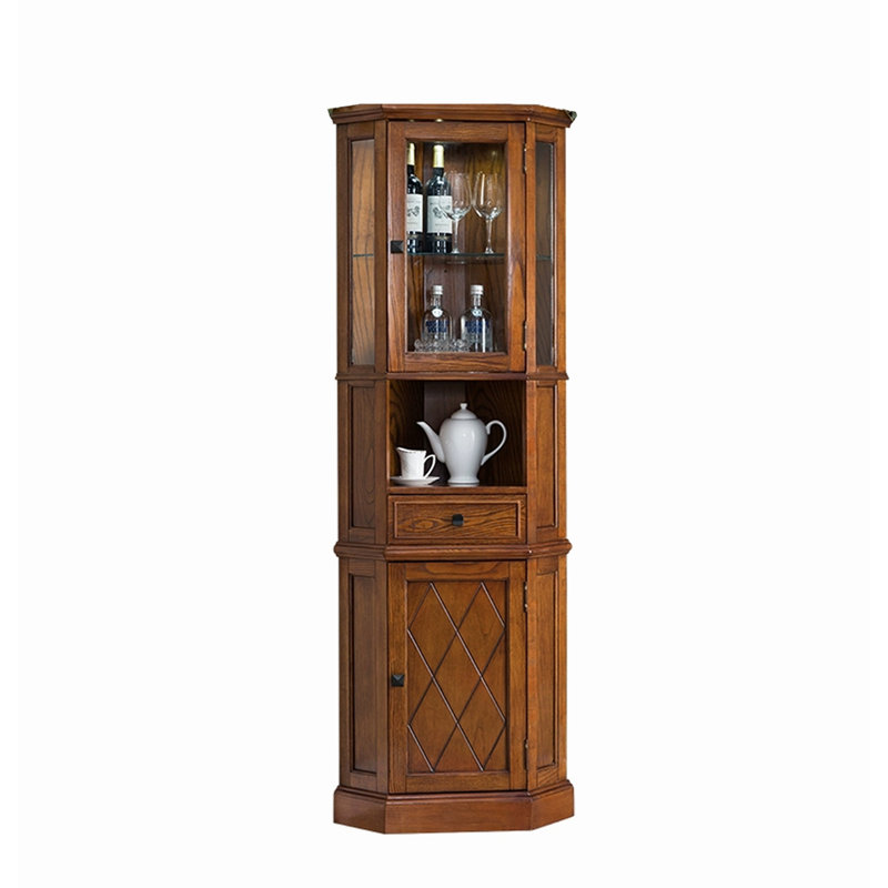 Vitrine 17,72 "en bois massif brun standard et armoires en porcelaine, Noir