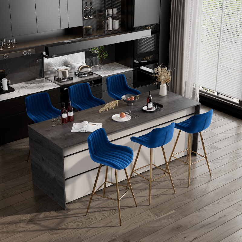 Ensemble de tabourets de bar, tabouret de comptoir rembourré en velours avec structure en métal solide et dossier bas en velours