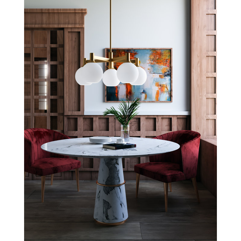 Lustre sphérique unique à 6 lumières Castilla, Opale matte, Doré vieilli