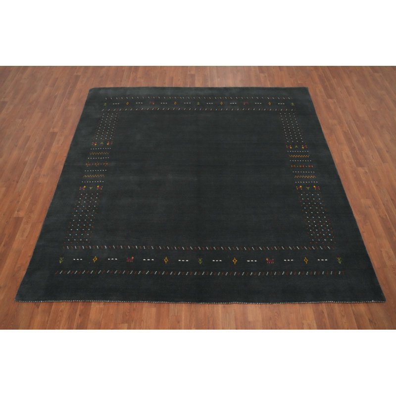 Tapis carré gris anthracite en laine Gabbeh 8 x 8