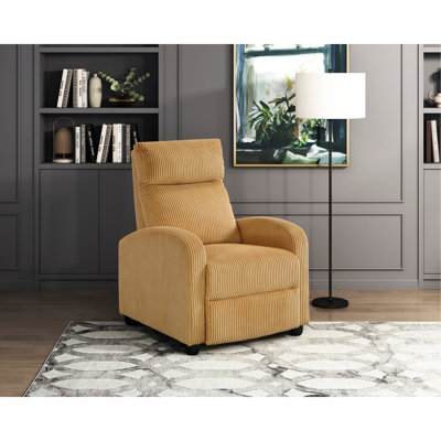 Fauteuil inclinable moderne à dossier poussoir en velours côtelé jaune confortable et confortable en bois massif 1pc