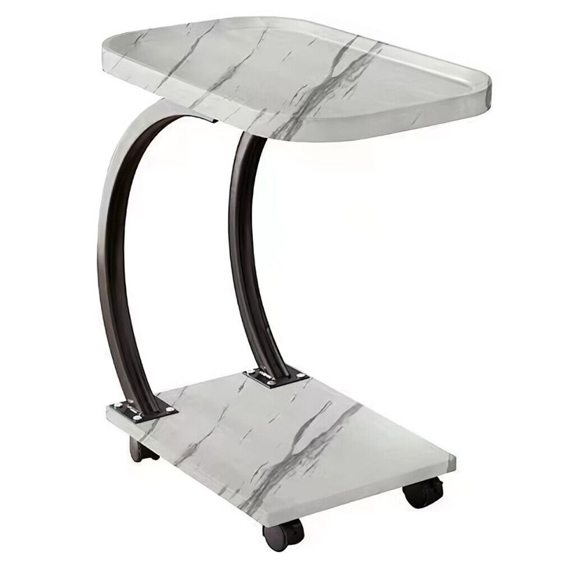 C Shaped Side Table Movable Sofa End Table Modern Coffee Table With Wheels For Small Spaces
