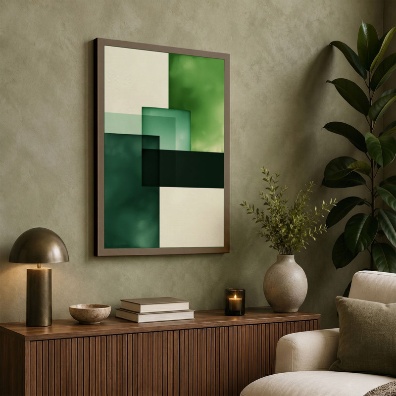 Soft Geometry in Green Minimalist - Wrapped Canvas, 18x12 - 45.7 x 30.5 cm, Teal Border